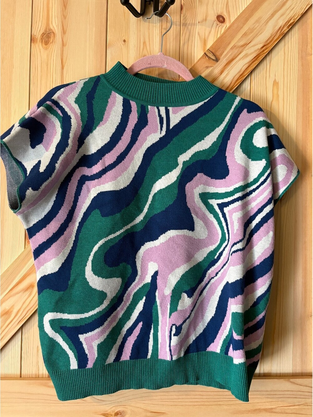 Michelle McDowell Abstract Pattern Short Sleeve Sweater Top Size Small